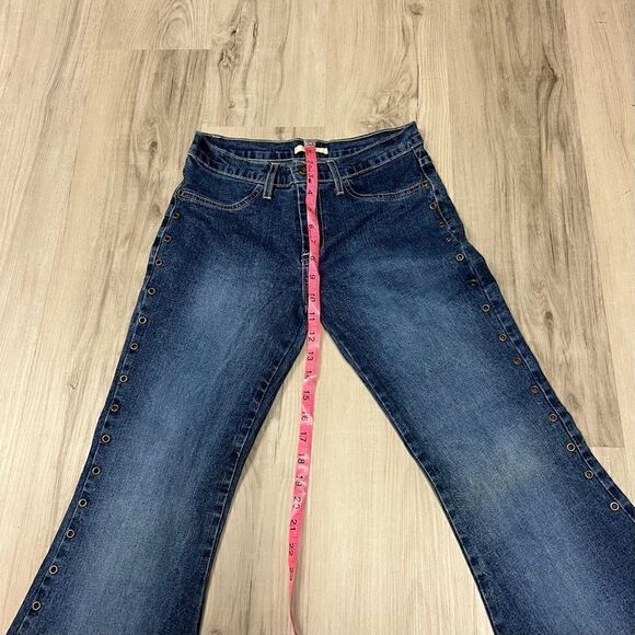 NWOT vintage y2k forever 21 flare jeans goldtone grommet accents sz S stretchy - Picture 11 of 12